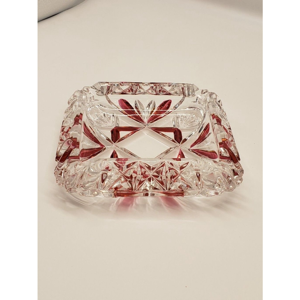 Genuine Lead Crystal Hand Cut Ashtray Western Germany Old Vintage Glass 6"×6" - Picture 2 of 5